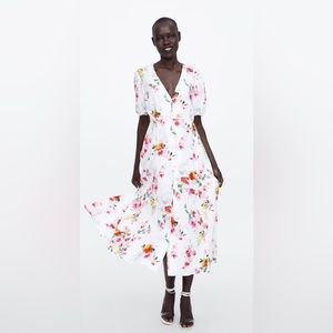 Zara White Floral Dress Medium